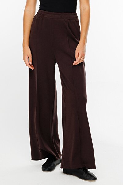 Hooopstore Πικρό καφέ συμπαγές βαμβακερό παντελόνι - Ελαστική μέση