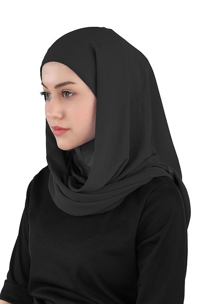 Ecardin Μαύρο σιφόν οβάλ μαντήλι Hijab Turban - St 111