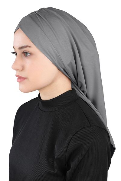 Ecardin Isra Series Comfortable Cross Turban - Pleated, Dark Gray - St 396