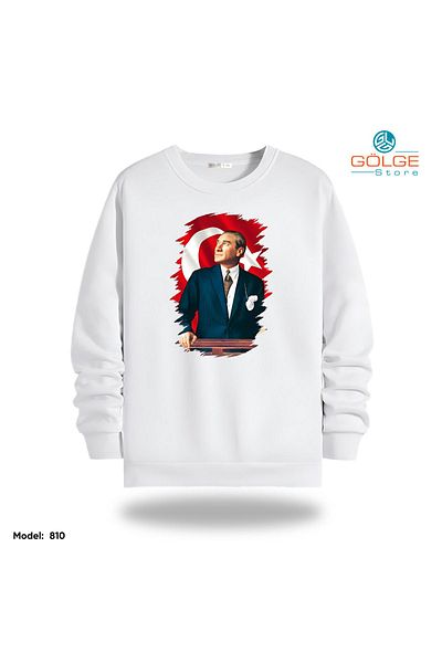 Gölge Store Φούτερ Unisex με στάμπα Ataturk Slimfit Crew Neck 2 νήματα