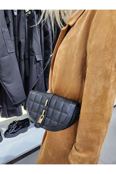 Mercan Stores Cross Strap Black Quilted Design with Lock Accessory Stylish Minimal Hand and Shoulder Bag with Lock