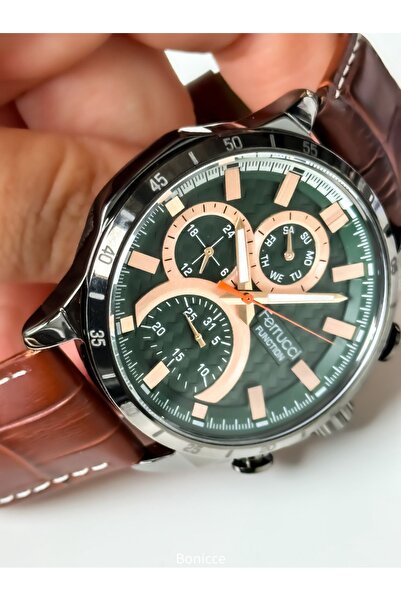 Ferrucci Deri Kordon Taba Function Erkek Kol Saati Tesbih Bileklik Hediyeli