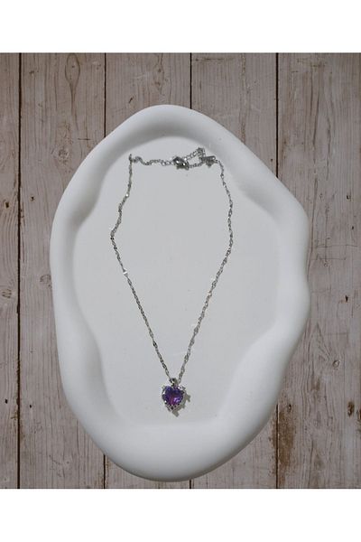 stainless steell Shiny Heart Motif Transparent Chain Steel Necklace
