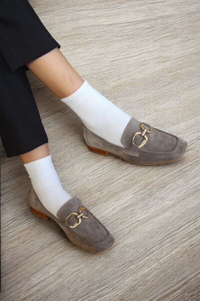 ERS Air Comfort Kadın Vizon Hakiki Süet Deri Metal Tokalı Loafer Rahat Günlük Maskülen Ayakkabı K.352-010