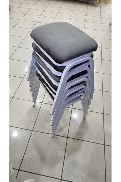 MUTLU ALIŞVERİŞ MERKEZİ Tabure 6 Adet Beyaz Demir Ayaklı Silinebilir Kumaş Yeni Trend Mutfak  Taburesi Dikdörtgen Tabure