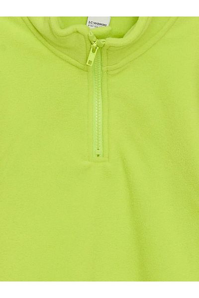LC Waikiki Boy's Green Fleece Sweatshirt - Stand Collar, Vibrant