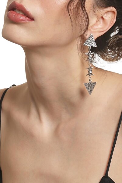 LABALABA Kadın Antik Gümüş Kaplama Çivili Model Üçgen Parça Bağlantılı Tasarı...