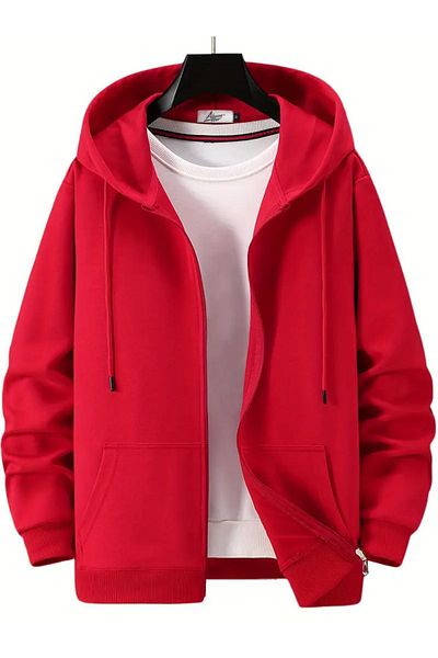 NO 601 Red Unisex Hooded Full Zip Jacket