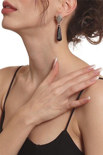 LABALABA Kadın Antik Gümüş Kaplama Çivili Model Siyah Boncuklu Küpe