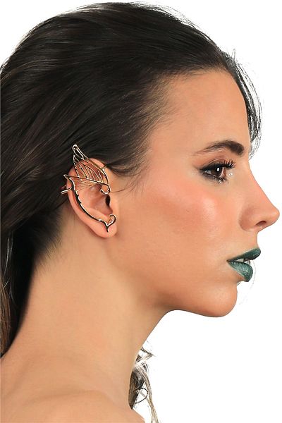 LABALABA Women's Gold Color Lacquer Plated Studded Model Right Elf Ear Earrings