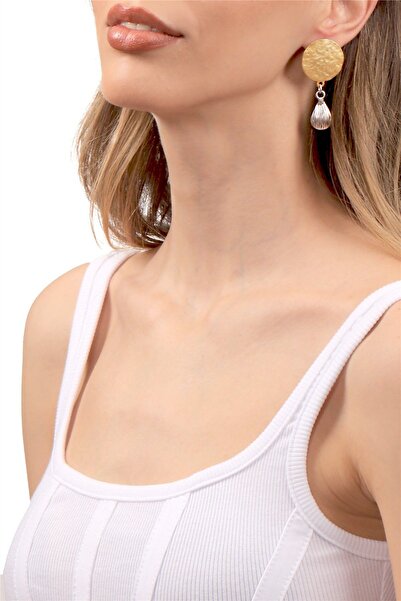 LABALABA Kadın Mat Altın & Antik Gümüş Kaplama Çivili Model Tasarım Küpe