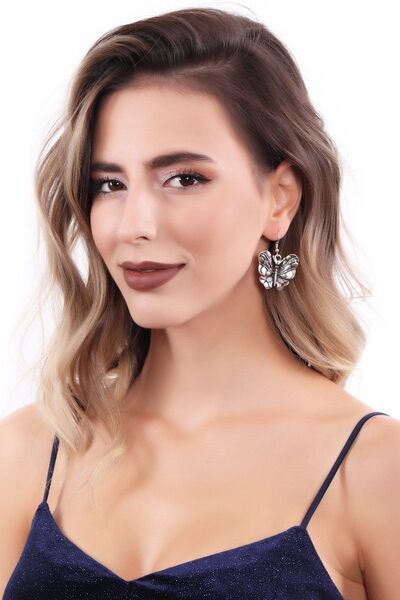 LABALABA Kadın Antik Gümüş Kaplama Sallantılı Kelebek Küpe