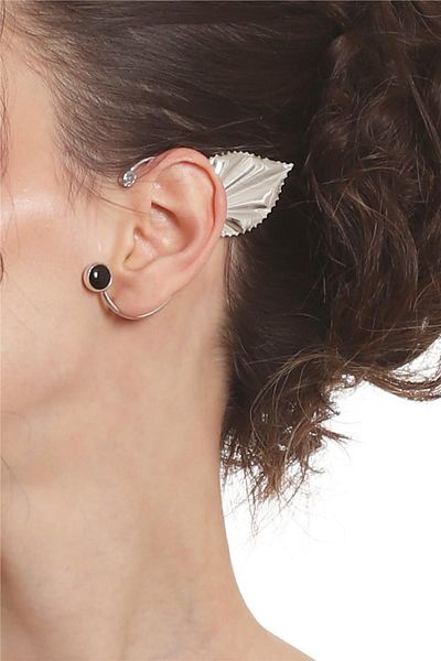 LABALABA Women's Silver Color Lacquer Plated Rhinestone Leaf Stylize Left Ear Earcuff & Cartilage Earrings