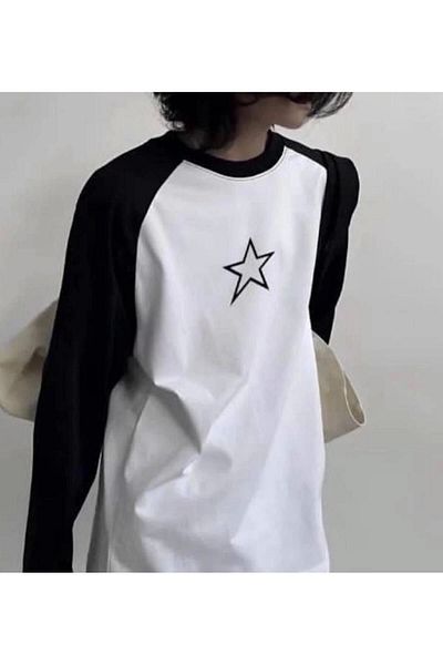 1blood White Unisex Star Raglan Long Sleeve T-Shirt