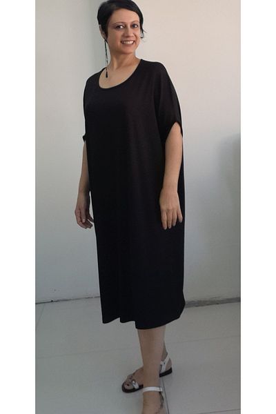 Mertcan Butik Φόρεμα με μανίκι νυχτερίδας μαύρο χτενισμένο βισκόζη - μανίκι αγκώνα