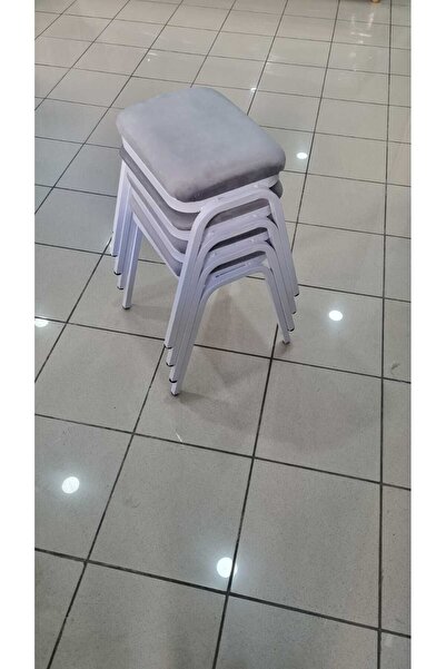 MUTLU ALIŞVERİŞ MERKEZİ Tabure 4 Adet Beyaz Demir Ayaklı Silinebilir Kumaş Ye...