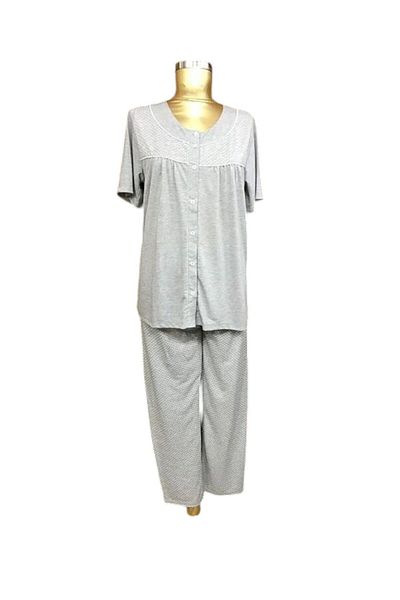 NENA COLLECTION Pajamas Open Front Collar Short Sleeve-24076-