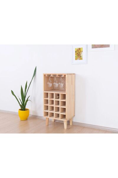 mywoodteks Ahşap Şaraplık - Çok Amaçlı Bardak ve Şişe Rafı, Ayaklı Modern Şar...