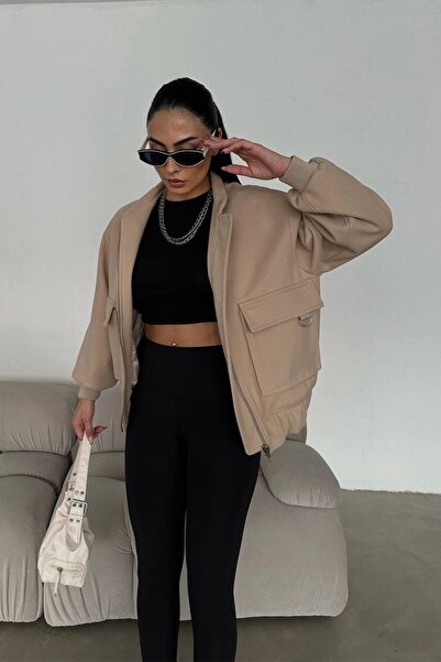 Ortaya Çık Μπεζ Bomber Jacket - Stamp, Λεπτομέρεια τσέπης