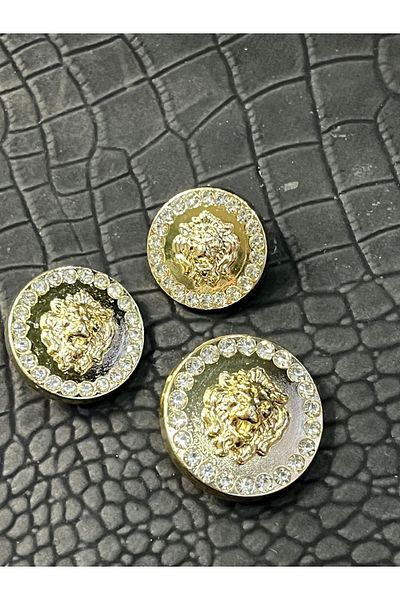 ODDA TASARIM ATÖLYESİ V.E.R.S.A.C.E - 1-40 Size Gold Colored Crystal Stone Luxury Button Set (3 Pieces)