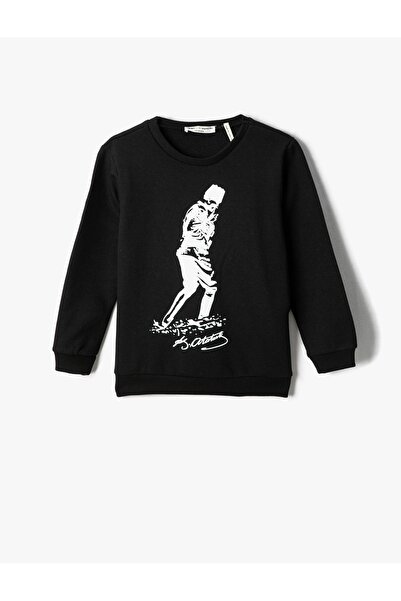 Koton Atatürk bedrucktes Sweatshirt mit Rundhalsausschnitt und langen Ärmeln