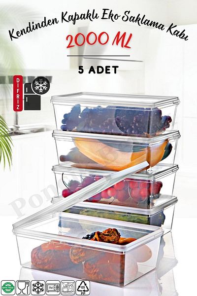 PONÇİK STORE 2Lt Capacity Set of 5 - Storage Container Suitable for Deep Freezer