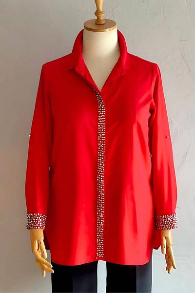 Hanezza Jessica Handmade Crepe Evening Dress Shirt - Plus Size Elegant Dress