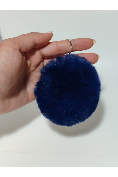 KCA HOME Navy Blue-White Plush Furry Cute Keychain Bag Accessory