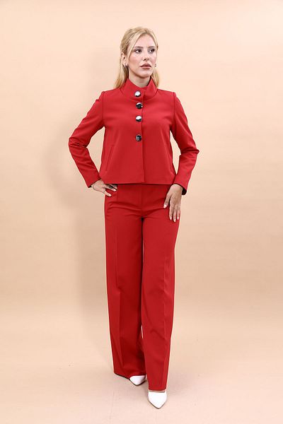 ÖNDER ÖZSOY Mini Jacket and High Waist Pleated Pants Set - Red