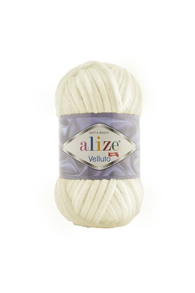 Alize 5 Κομμάτια Velluto Velvet Πλεκτά στο χέρι - 62 Light Cream, 100gr, 68 μέτρα