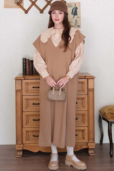 Ceylan Otantik Cămașă crop crem cu guler cu volane