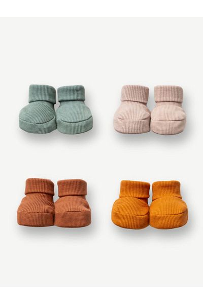 Polpuf Unisex Baby Booties Ribbed Flexible Baby Booties Set of 4