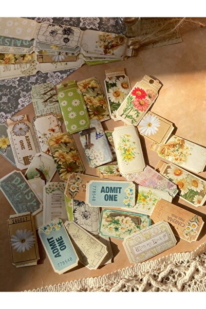 Hume Craft Vintage Kelebek ve Çiçek Temalı Sticker Seti /Bullet Journal / Ajanda / Scrapbooking için uygundur