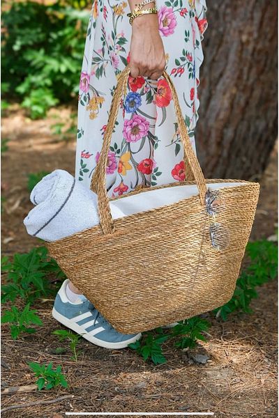 YUNUSOĞLU HOME 45 cm Zippered Straw Women's Bag - Hand and Shoulder Beach Bag