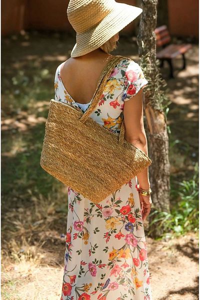 YUNUSOĞLU HOME 42 cm Zippered Straw Women's Bag - Beach, Hand and Shoulder Bag