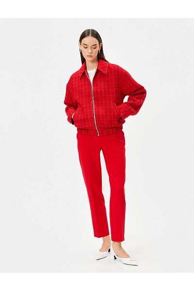 Koton Tweed-Bomberjacke mit Reißverschlusstaschen und Manschettenkragen