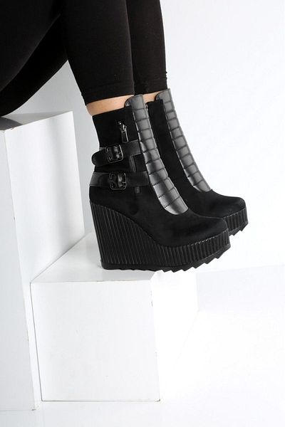POLO PRESTIGE Black Suede Platform - Diamond Γυναικείες Μπότες