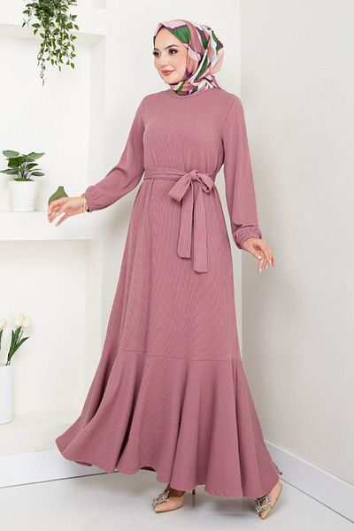 ModaMerve Φόρεμα Dusty Rose Hijab - Ελαστική μανσέτα, 285DVL817-M