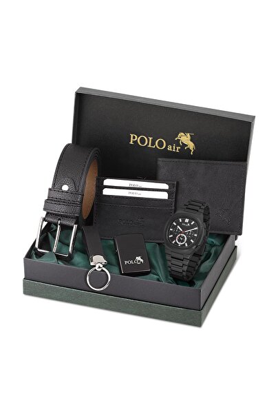 Polo Air Erkek Kol Saati Cüzdan Kemer Kartlık Çakmak Anahtarlık Kombin Set Si...
