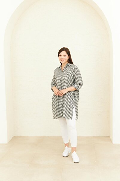 Curly BLACK-COFFEE PLAID SHIRT TUNIC