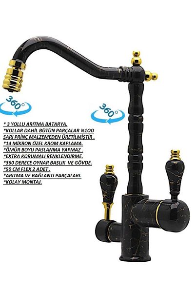 Class Armatür Purified Rustic Black Marble Patterned Sink Faucet