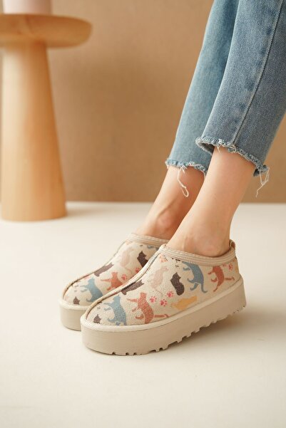 Lively Stylish Ev Terliği Botu İçi Tüylü Su Geçirmez Rahat Kalın Taban