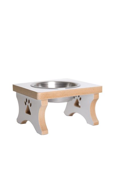 RealWood Single Cat-Dog Small Breed Water-Food Stand with Wooden Bowl