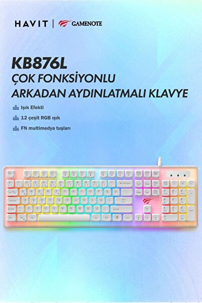 Havit Gamenote Kb876l Mekanik Hisli Gaming Türkçe Q Rgb Işıklı Beyaz Oyuncu Klavyesi