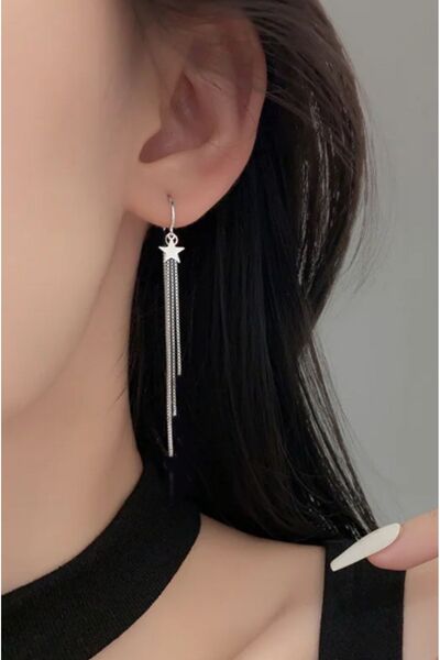 TakıConcept Yıldızlı Çengel Kadın Küpe, Uzun Küpe