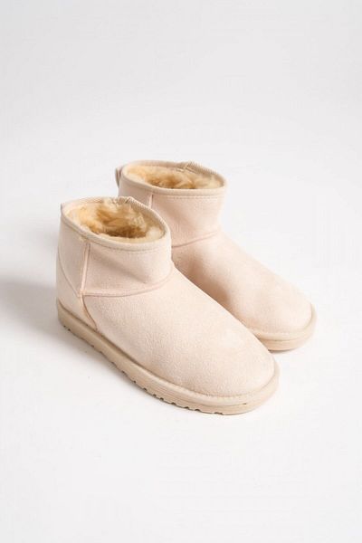 Zerenyus Μπεζ Suede Mini Μποτάκια - Γυναικείες Μπότες Shearling
