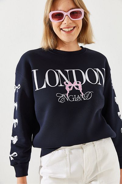 Bianco Lucci Дамски суитшърт London Life Graphic Printed с три нишки Mbhs004 60601004