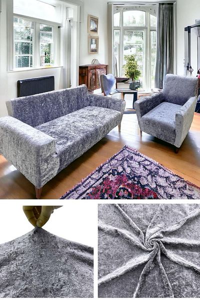 FurkanTicaret Stretch Elastic Gray Velvet Sofa Cover Set - 3/3/1/1