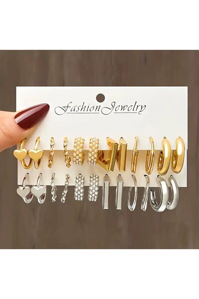 Perry Accesories 6 Çift Incili Küpe Seti Gold Kadın Küpe Halka Küpe Kalp Küpe Çoklu Kombin Küpe Seti