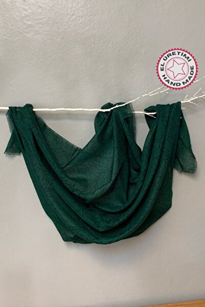 Uretti - Süreyya 2663 Handmade Pigment Flamed Scarf - Dark Green
